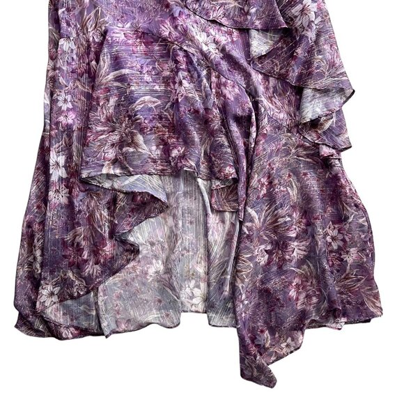Marchesa Notte Floral Chiffon‎ Asymmetric Ruffle Maxi Dress 6 Purple Romantic - Picture 7 of 16